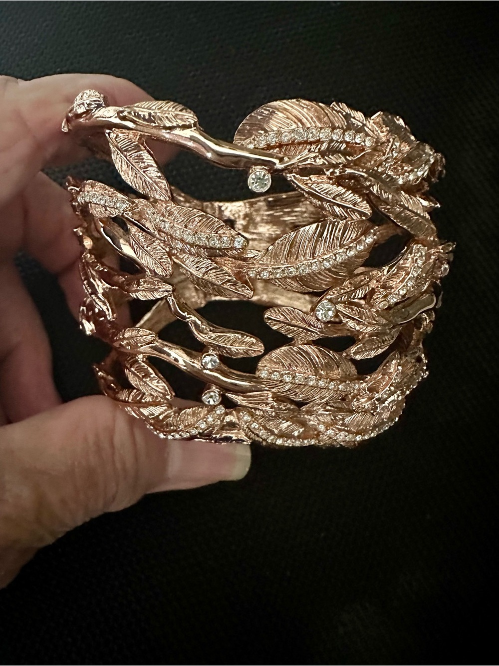 Lauren Ralph Lauren Rose Gold Leaf Cuff Bracelet with Crystals